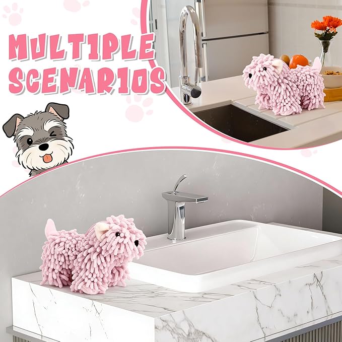 Tegeme 1 Pcs Chenille Dog Hand Towel Fuzzy Dog Towel Absorbent Microfiber Soft for Bathroom Kitchen Washstand (Pink)