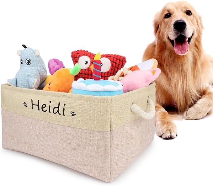 Personalized Collapsible Dog Toy Storage Basket Bin Customized Pet's Name Storage Box Organizer (Pink)