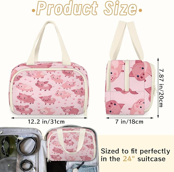 Pig Pinks Travel Toiletry Bag with Handle | Wet & Dry Separation, Full-Size Bottle Friendly, Leak-Proof, Waterproof, Easy to Clean, for Travel, Gym, Home