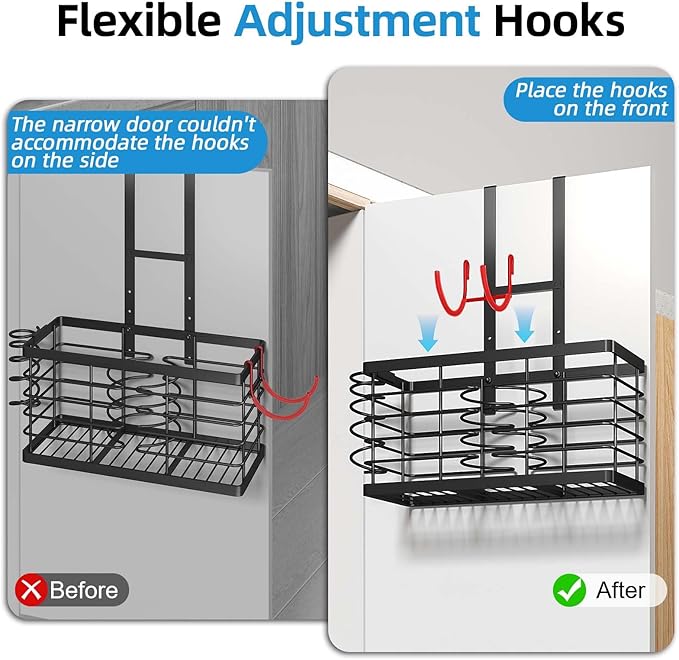 2026 Upgraded 3-in-1 Universal Hair Tool Organizer, XL Size, Black | Adjustable Height Metal Hair Dryer Holder, Wall Mounted, Over Cabinet Door, Countertop, Bathroom Storage