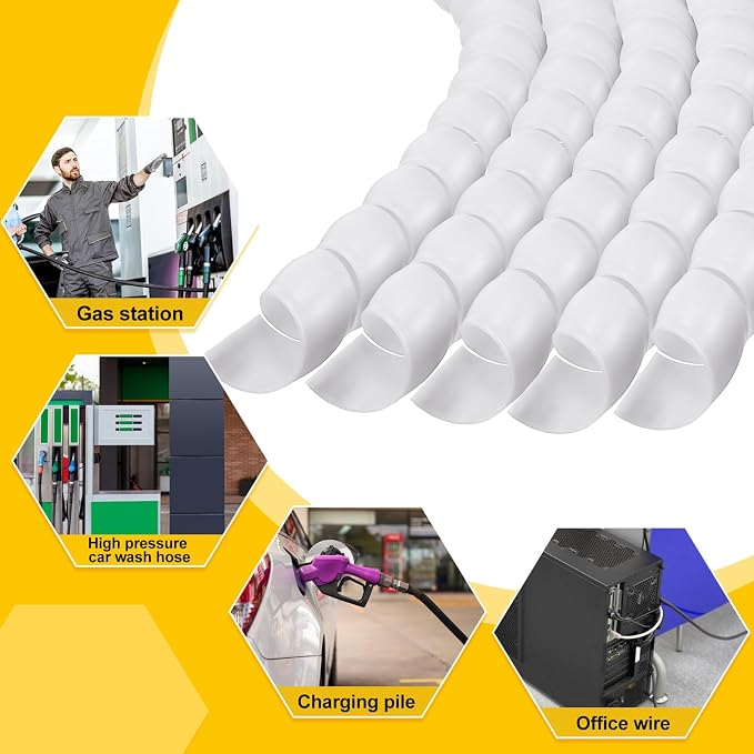 Flutesan Dog and Cat Cord Protector 10 mm Spiral Cable Wire Wrap from Pets No Chew Cat Proofing Cords 5 Pcs/Pack for TV Computer Ebike Electrical Wire(49.2 ft,White)