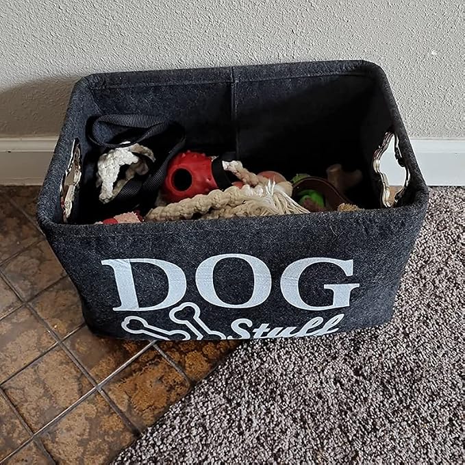 Dog Toy Bin Box Basket Storage container，Pet Toy Basket Bin Box For Dog Toys，Dog Toy Baskets With Metal Handles