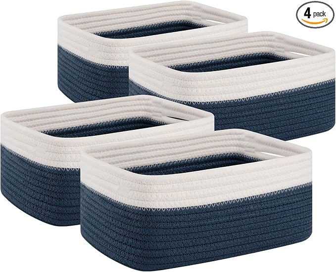 OIAHOMY 4 PACK 7L Storage Baskets for Organizing Storage Bins Blue | Small Bins for Shelves Small Storage Basket Shelf Baskets Organizer Baskets for Gifts Empty Cute Decorative Storage Bins