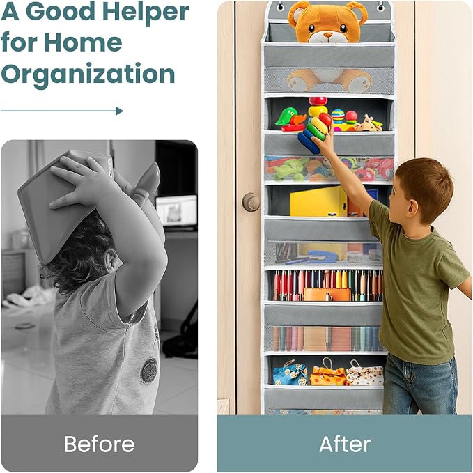 Ease of Assembly Over The Door Organizer,5 Shelves&8 Side Pockets | Anti-Tilt Hanging Door Storage for Closet Heavy-Duty Mesh Shelf for Bathroom, Closet, Toy Organization, Shoes, Towels, Grey