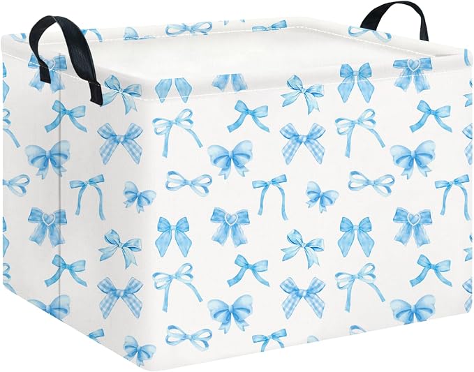 CLOCOR Rectangular Storage Basket Empty,Gift Basket,Waterproof Storage Bin,Room Decor(Blue Bowknot)