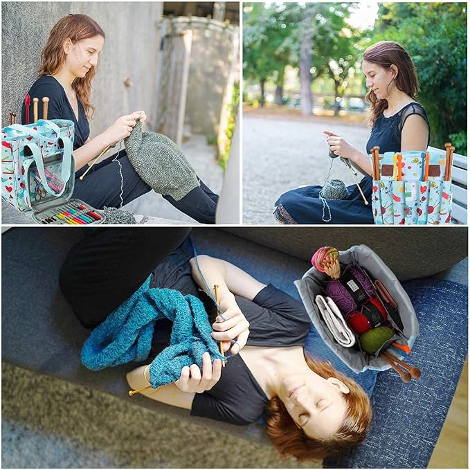 Coopay Crochet Bag w/Shoulder Strap, Yarn Storage Knitting Tote Bag-Purple | Portable Traveling Crochet for Crocheter, Large Capacity Storage Crochet Supplies Yarn Organizers Unfinished Project