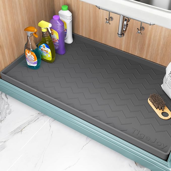 TigeJoy Under Sink Mats for Kitchen Waterproof 31" x 19", Cabinet Liner | Leak-Proof Silicone Mat Sink Protector, Kitchen Essentials Organizer and Storage,Boot or Shoe Tray, Pet Feeding Mat