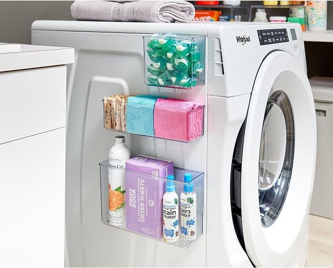 iDesign Magnetic Clear Plastic Organizer Bins, Medium, 4-Pack | Laundry Room Storage