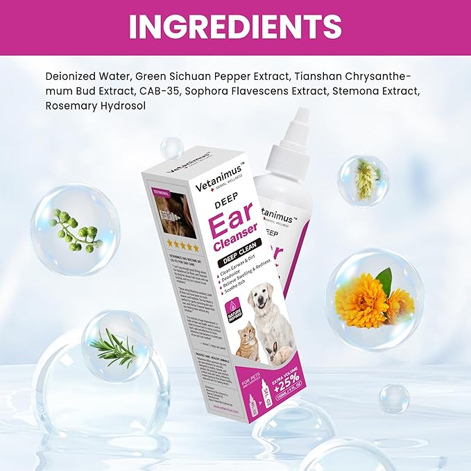 Ear Cleanser 150ml/5 fl.oz for Dogs Cats and Livestock Gentle Cleansing and Soothing Ears 1 Bottle