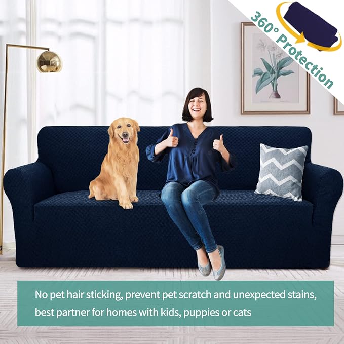 YEMYHOM Couch Cover Latest Jacquard Design High Stretch Extra Large Sofa Covers Pet Dog Cat Proof Oversized Slipcover Non Slip Magic Elastic Furniture Protector (XL Sofa, Navy)