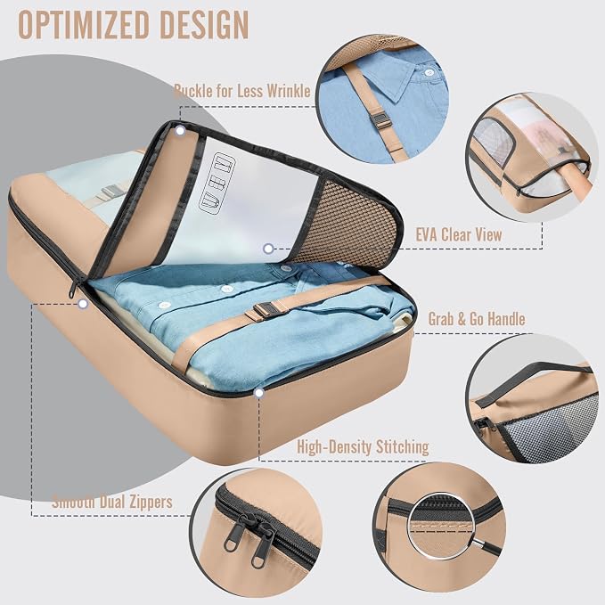 Veken 8 Set Packing Cubes for Travel Essentials, Suitcase Organizer Bags in 4 Sizes, Carry-On Luggage Accessories with Laundry Bag, Airplane Must Have with 99-Count Mesh Holes