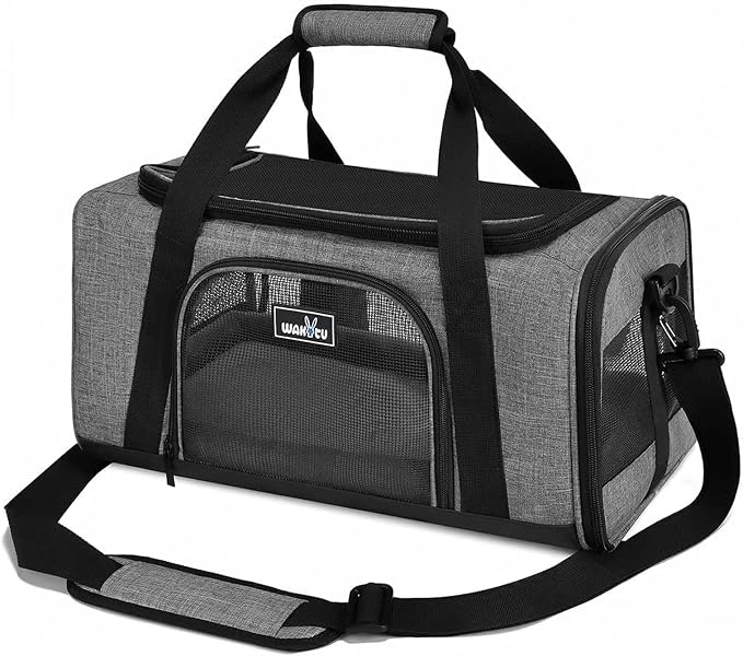 Wakytu TSA & Airline Approved Soft Pet Carrier for Cats/Dogs,17.7x11x8.3 | 3 entrances & 5 vents, waterproof rip-stop, anti-escape locks, padded strap,plane underseat,cat dog carrier