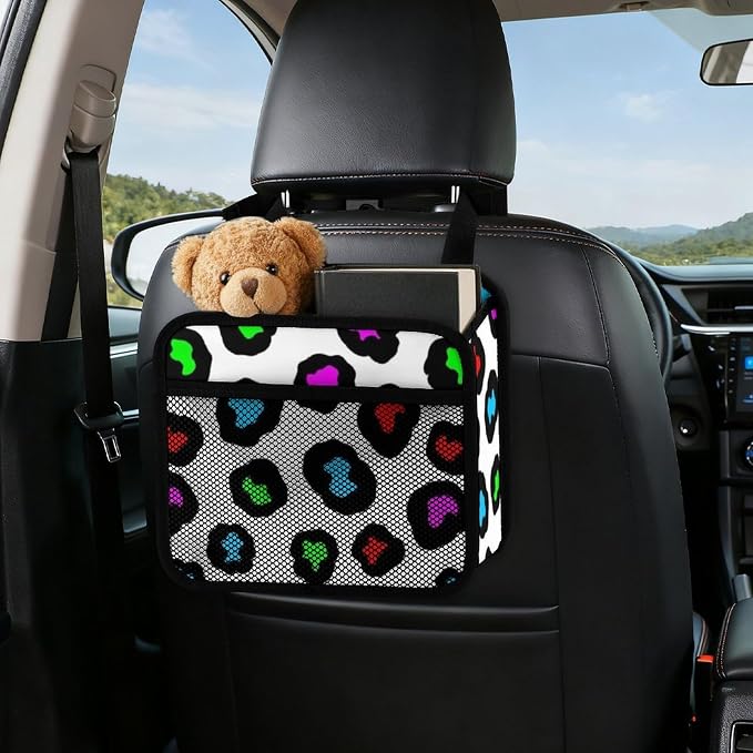 Car Backseat Organizer Hanging Seat Back Accessories with Pocket, Wild | Animal Colorful Cheetah Leopard, Auto Storage Organizer with Adjustable Buckle, Universal Fit Front Back Headrest