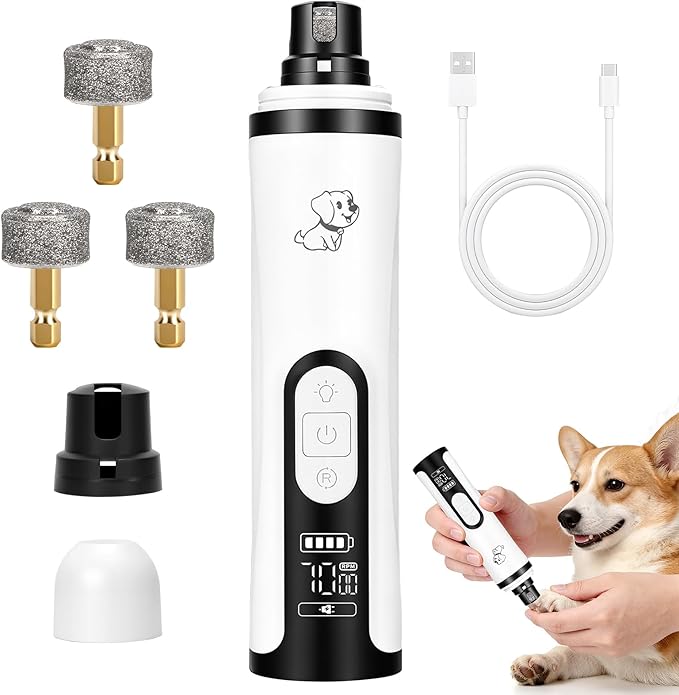Upgraded Dog Nail Grinder Quiet 3 Adjustable Speed Cordless Silent Nail Grinder Pet Nail Trimmer with LED Light Pet Silent Painless Paw Grooming Supplies for Small/Medium/Large Dogs & Cats