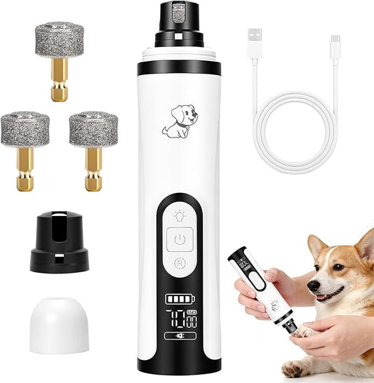 Upgraded Dog Nail Grinder Quiet 3 Adjustable Speed Cordless Silent Nail Grinder Pet Nail Trimmer with LED Light Pet Silent Painless Paw Grooming Supplies for Small/Medium/Large Dogs & Cats