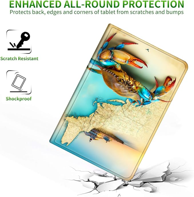 for Samsung Galaxy Tab A9 8.7 Inch 2023 (SM-X110/X115/X117) Case | Slim Leather Smart Cover with Multi-Angle Anti-Slip Stand [Auto Wake/Sleep] Shell for Women Men - Map Crab