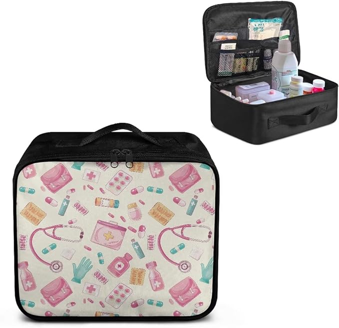 Nurse Portable Empty First Aid Kit Bag Cute Travel Medicine Pouch Patterns Medical Bag Empty Medium Medical Supplies Organizer Bag Trauma Kit for Traveling Hiking Camping Backpacking