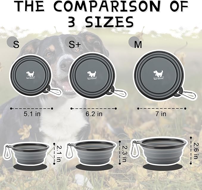 Collapsible Dog Bowls for Travel, 2-Pack Dog Portable Water Bowl for Dogs Cats Pet Foldable Feeding Watering Dish for Traveling Camping with Carabiners, BPA Free (Grey&Black, Medium (Pack of 2))