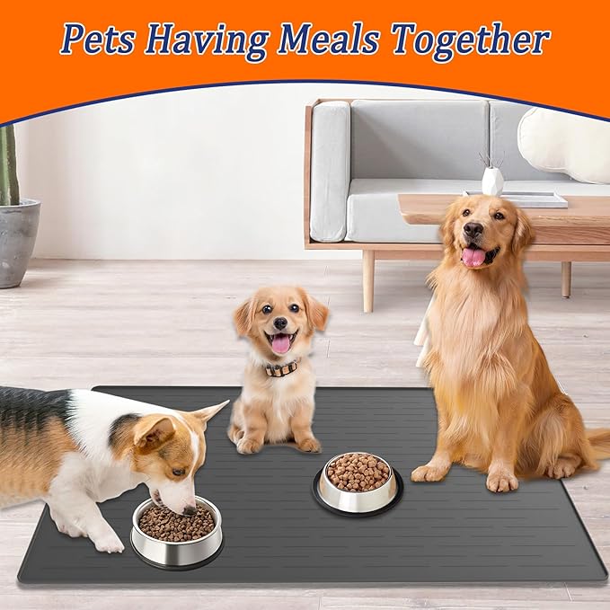 31.8"x23.8" Extra Large Pet Food Mat, Silicone Dog Mats for Food and Water, XL Nonslip Pet Feeding Mats for Floors,Dog Cat Bowl Mat with Raised Edges, Lake Blue