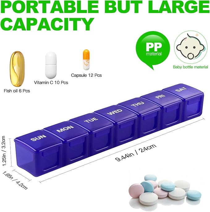 Pill Organizer Pink XL Extra Large Weekly ﻿ | Portable Medicine, Daily Pill Cases for Pills/Vitamin/Fish Oil/Supplements