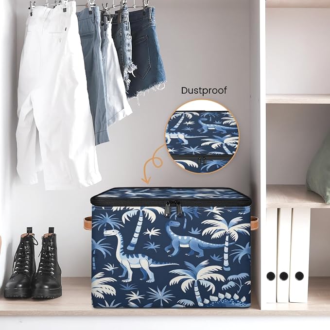 Dinosaur Palm Tree Storage Box with Zipper Lid