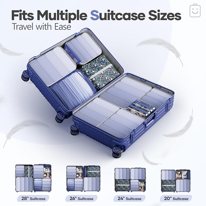 Veken 11 Set Compression Seting Cubes Garment Bags for Travel Essentials,Compressible Expandable Luggage Organizer Bags for Clothing,Space Saver Bags with Over 99 pcs of Mesh Holes(Dark Blue Floral)