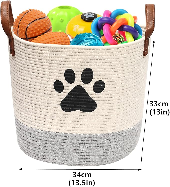 Cotton dog toy basket storage, puppy toy basket, puppy bins, laundry basket blanket storage bin - Perfect for organizing pet toys, blankets, leashes, pee mats and diapers -beige gray
