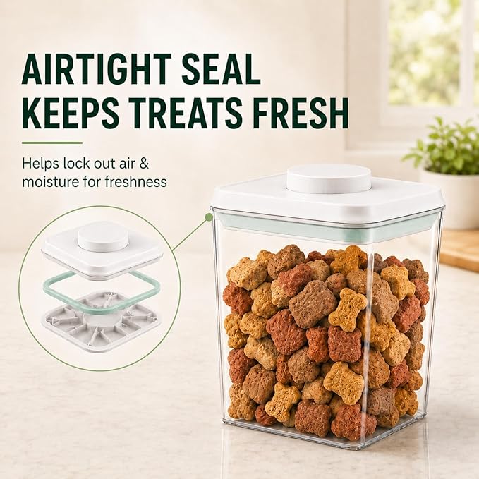 Pet Dog-Cat POP-Treat Airtight jar-Container - 1.3 Qt/1.2 L and 2.2 Qt/2 L | Stackable One-Touch Opening | For Snacks Candy Salt Herbs Spices | BPA-Free