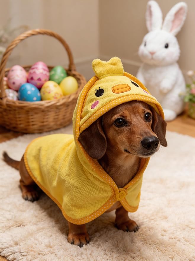 Dog Hooded Bathrobe Towel, Fast Drying Bath Towel Absorbent Warm Blanket Yellow L