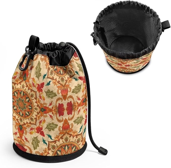 Clothespin Bag Holder Outside, Boho Mandala Print Hanging Clothes Pin Bag with Drawstring Closure, Ventilation and Large-Capacity Clothespin Storage Organizer with Hooks