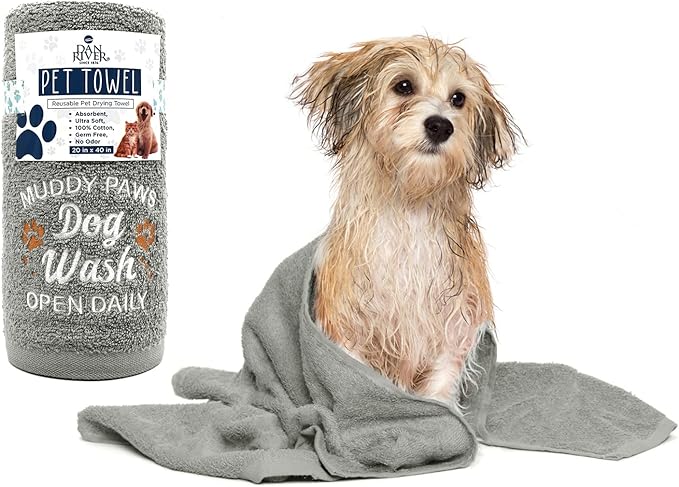 DAN RIVER Dog Towel - Pack of 1, 100% Cotton, 20x40, Ultra Soft 450 GSM, Super Absorbent & Quick Drying Towel for Dogs, Cats, and Other Pets, High Rise.