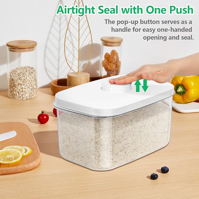 Airtight 12 Lbs Flour Sugar Storage Containers 6.34 Qt Rice Holder BPA Free | Clear PET Plastic Pet Dog Cat Food Storage Container with Pop Up Lid Dry Food Bin for Kitchen Pantry Organization