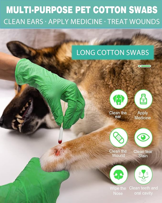 Dog Ear Cleaning Swabs 200 Count, 6 Inch Extra Long Large Cotton Swabs with Bamboo Handle, Lint-Free Pet Ear Cleaner Tool for Dogs Ear Wax Removal, Grooming Care Supplies Value Pack