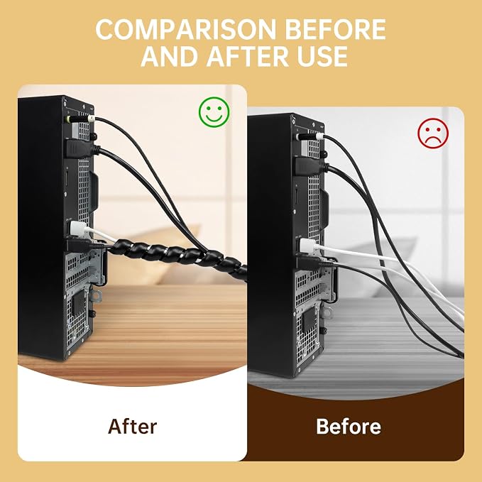 Spiral Cable Wrap, 10ft Cable Sleeves for Cords, Flexible Cable Management Sleeve for Computer, Power, Audio & Video Cords (Black, 1/2")