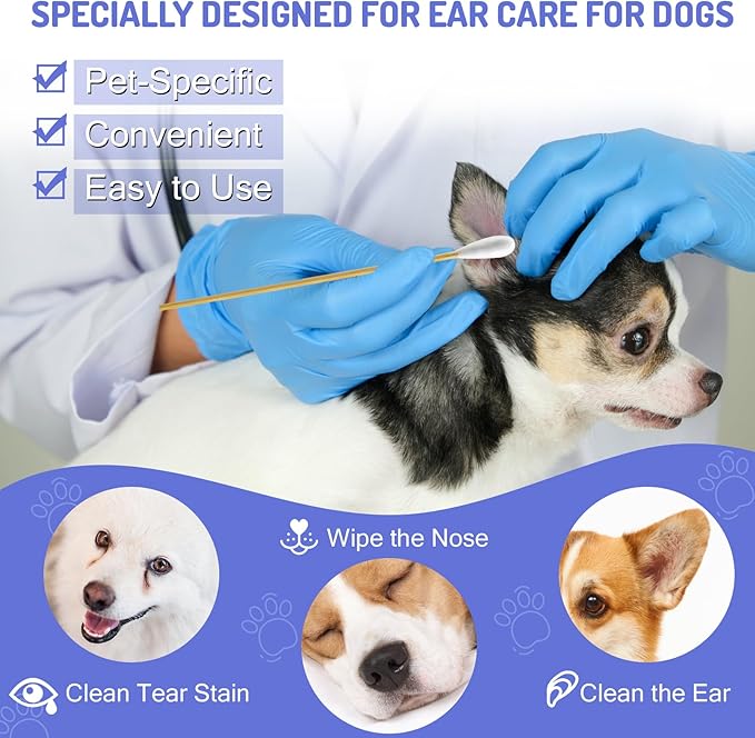 300PCS Large Cotton Swabs in Storage Box, 6 Inch Dog Ear Swabs with Bamboo Handle for Dogs - Soft Cotton, Gentle and Lint-Free, Specially Designed for Dogs, (Large)
