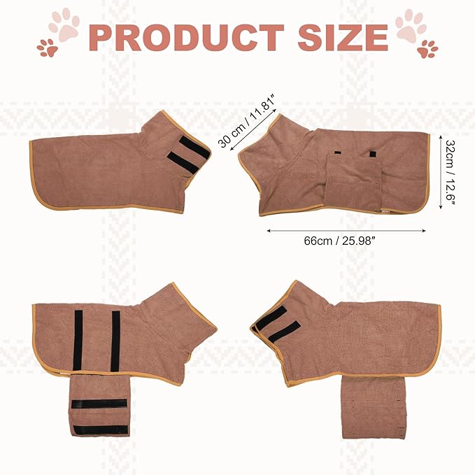 Dog Drying Coat, Dog Robes for After Bath Bathrobe Super Absorbent Towel Soft Adjustable, (M, Brown), Intended for Fast Drying Warm Keeping Pet Cats Kitten Puppies