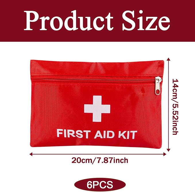 6 Pack Empty First Aid Kit Bag, Small First Aid Pouch Bulk, Water Resistant Travel Medical Organizer, Mini Emergency Supply Storage for Home, Car, Office, Camping, Outdoors (Red, 20x14cm, Bag Only)