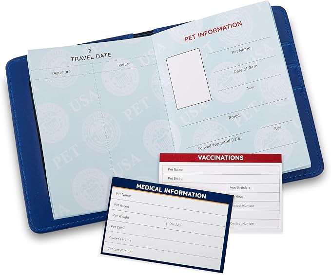International Pet Passport & Dog Passport Holder – Cat & Dog Travel Accessories Organizer for Vet Records, Vaccinations & ID – Standard Size, Blue