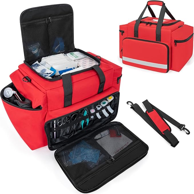 Professional Empty EMT First Responder Bag,20.5" x 13.8" x 12.2" Extra Large Trauma First Aid Carrying Bag for Paramedics and Emergency Supplies Kit,Medical for Business,Home,Outdoor