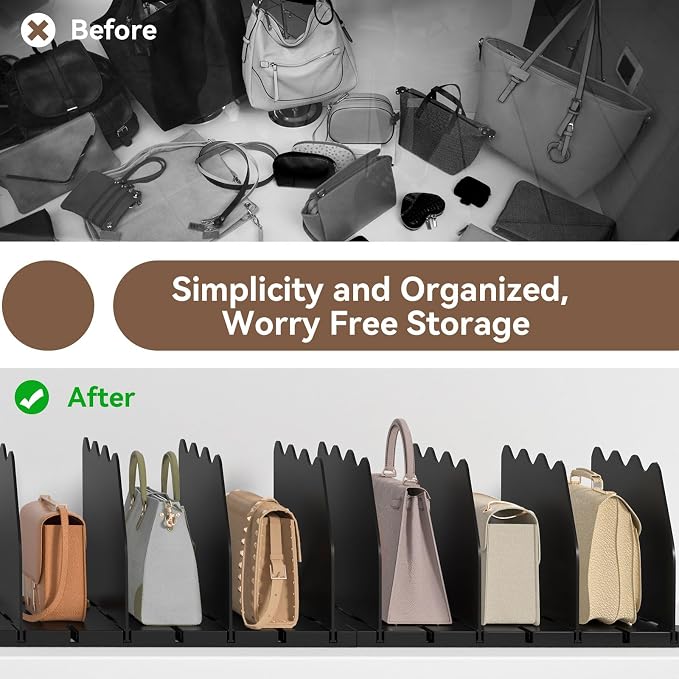 SOYO Adjustable Shelf Dividers for Closet, Purse Organizers for Bag, Black | Acrylic Handbag Storage Pocketbook Organizer, Bookshelf Separators for Bedroom Armoire Wardrobe Office Cabinet