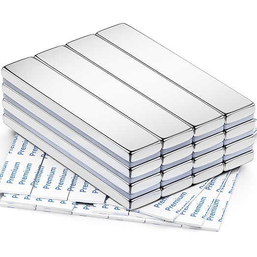 FINDMAG Strong Magnets with Adhesive Backing, 16 Pack 60x10x3mm, Heavy Duty | Neodymium bar magnets with a slim mounting profile; for garage storage, cabinet closures, shower doors and wall signs