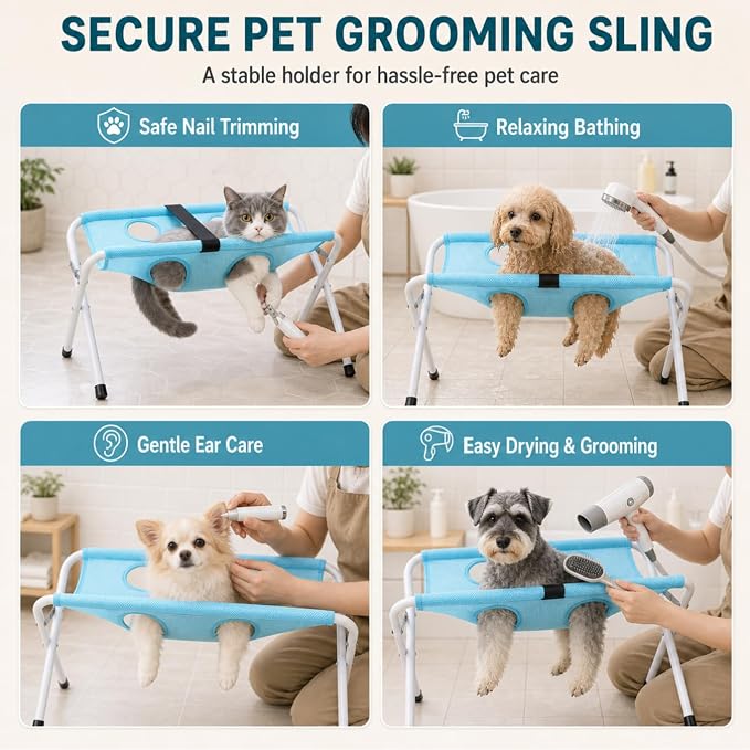 Yoidesu Pet Grooming Hammock for Small Cats & Dogs, Nail Trimming Sling | Breathable mesh, anti-scratch, quick assembly, portable storage, ideal for bathing & ear cleaning, home travel use