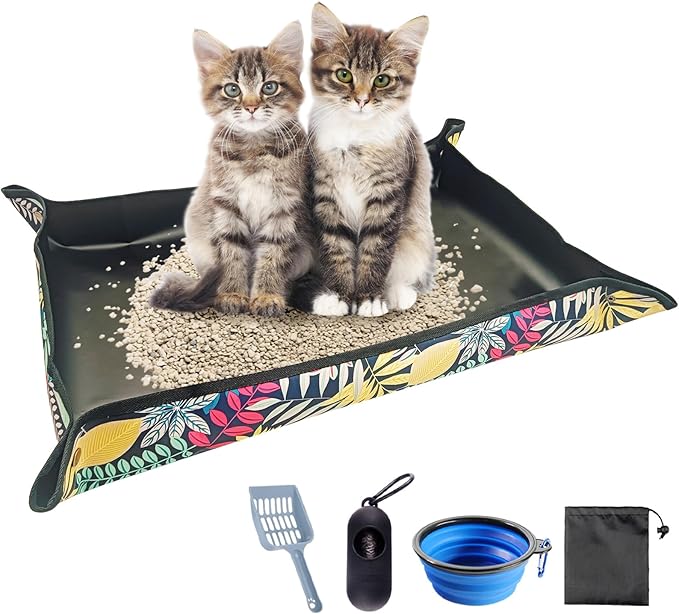 BNOSDM Travel Litter Box for Cats Foldable Litter Boxes Kit Portable Litterbox with Scoop Bowl Waterproof & Non-Stick for Hotels, Outings, Temporary Stays, Car, Plane (22.8x22.8x3.15in)