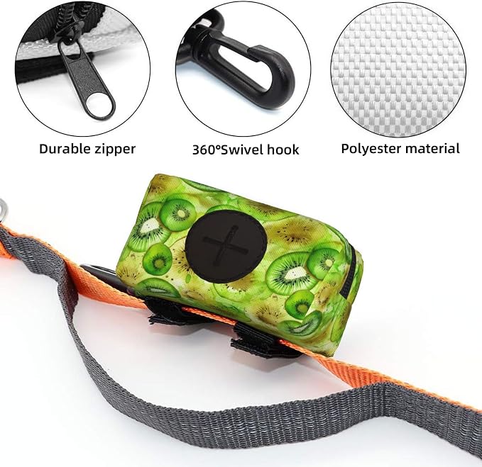 Kiwi Slices Pet Waste Bag Dispenser 0.2L | Portable Dog Poop Holder Waste Bag With Zipper Park Doggy Walking Accessory