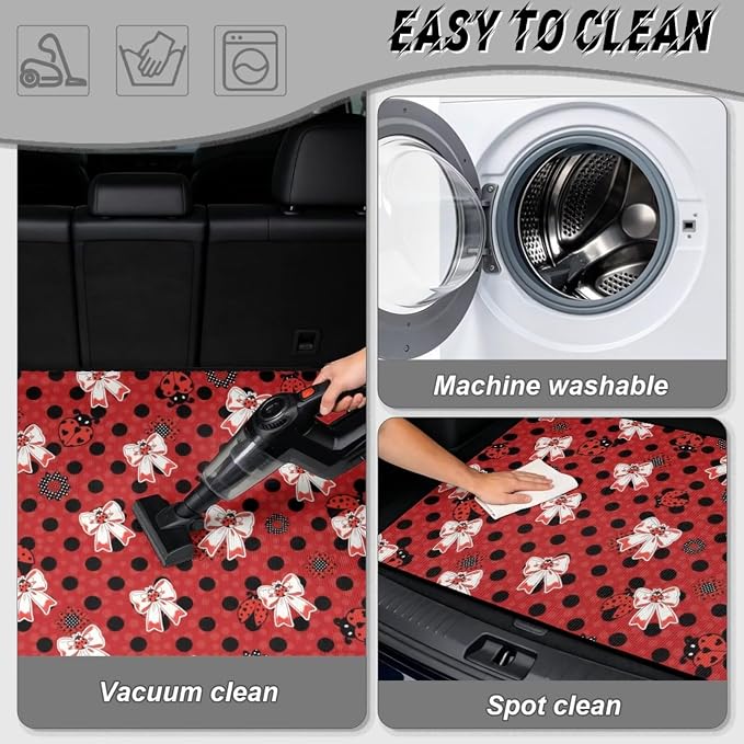 Howilath Trunk Cargo Liner for Most Cars SUVs Trucks All Weather Red Polka Dot Ladybug Bow Cargo Liner with Anti-Slip Backing, Universal Fit Rear Trunk Protector