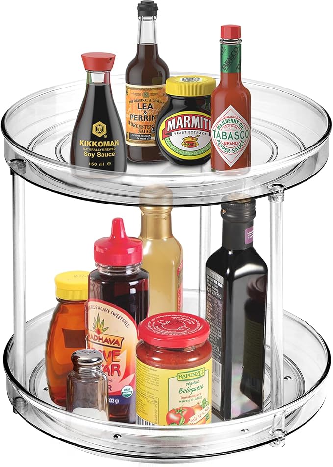 Amolliar Lazy Susan Organizer, 2 Tier 9 Inch, Rotating Turntable Organizer | Lazy Susan for Cabinet Fridge, Pantry Organizer, Spice Rack Condiment Organizer for Kitchen, Countertop Bathroom Vanity Tray