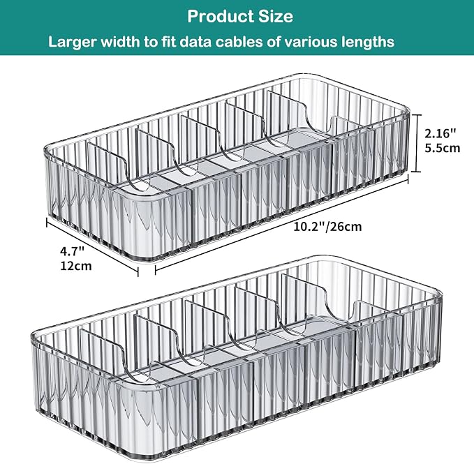 Cable Storage Boxes Organizers 2 Pack,Cord Charger Case with 20pcs Ties | Cable Storage Organizer,Cable Organizers Box,Cable Storage Box, Cord Organizers Box,Cord Charger Case Organizer,Stackable