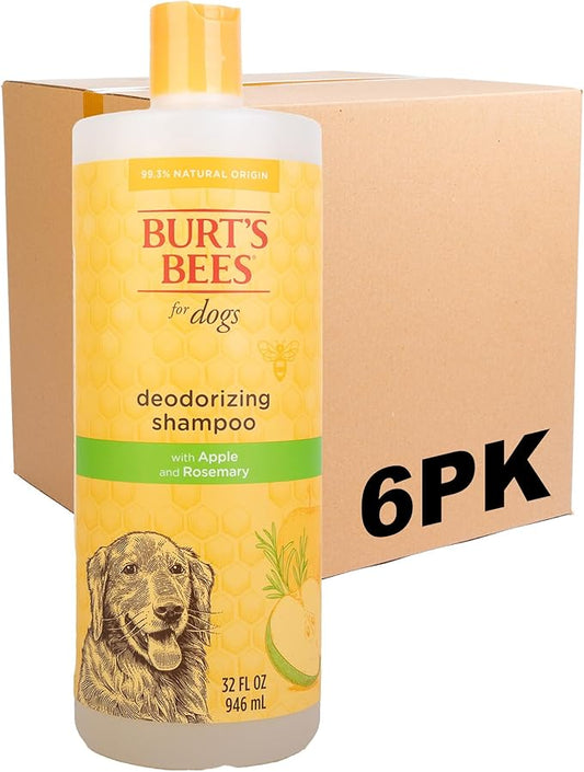 Burt's Bees for Pets Deodorizing Dog Shampoo and Conditioner with Apple and Rosemary, 95% Natural Origin, pH Balanced, No Sulfates or Parabens, for Smelly Dogs, 32 Fl Oz - 6 Pack
