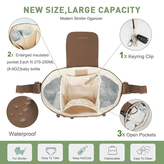 miss fong Checkered Stroller Caddy with Insulated Cup Holder Universal Stroller Organizer Bag Baby Storage Bag with Adjustable Strap, Fits for Baby Carriage like Uppababy, Baby Jogger, Umbrella