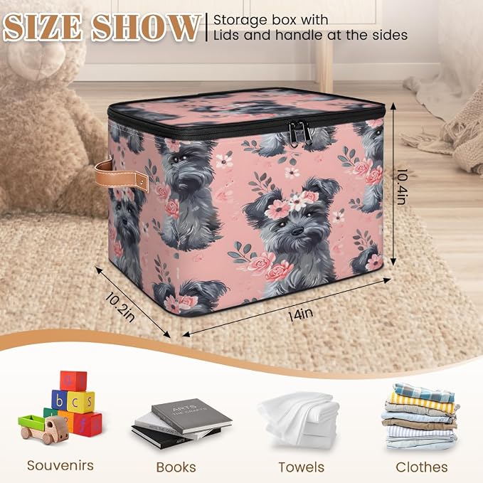 Cute Dogs Flower Storage Box with Zipper Lid